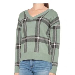 Max Studio Long Sleeve plaid green women sweater